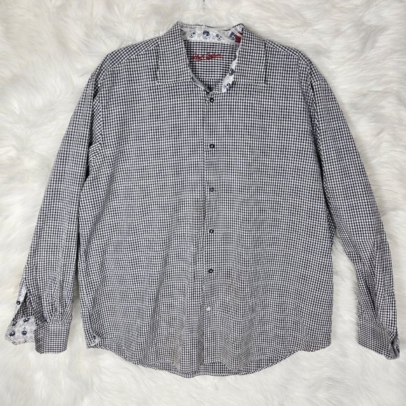 Robert Graham Men's Stars Checkered Button Up Long Sleeve Shirt Size XL Gray - Picture 2 of 11